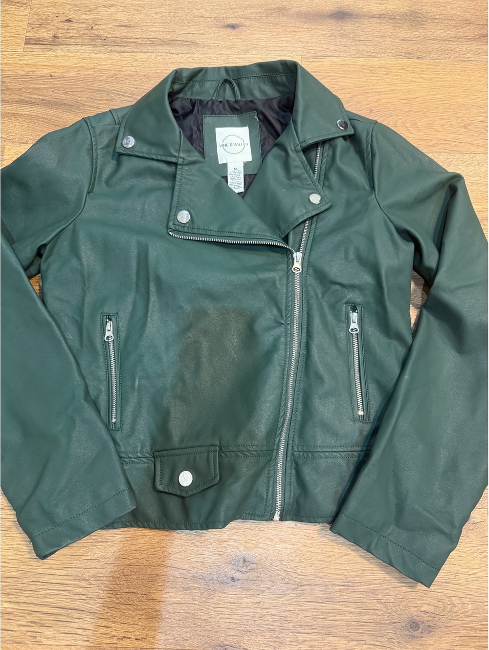 Vine & Valley Women's Deep Green Biker Jacket Size M Polyurethane